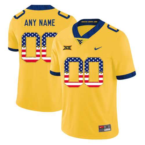 Mens West Virginia Mountaineers Customized Yellow USA Flag College Football Jersey